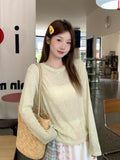 Ice Silk T-Shirt 2026 Summer New Loose Outside Girls Collar Leisure Retro Long-Sleeved Sunscreen Hoodie