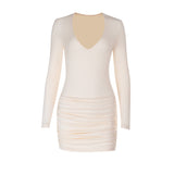 Autumn/Winter 2025 New Long-Sleeved Solid-Colored Bag-Upwear Dress Sexy Knitted Fold-Up Dress