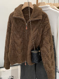 2025 Collar Thick Jasmine Sweater Zipper Coat Women Autumn And Winter High-End Feel Super Good Knitted Cardigan Top