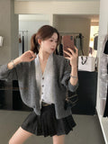 Millard Coffee Color Crash Fake Two V-Neck Knitted Cardigan Women Autumn High-End Lazy Sweater Coat Top