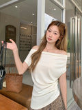Purple Swinging Folded Design Sense Short-Sleeved T-Shirt Women 2026 Summer New Unique Beautiful Top