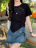Pure Cotton Shoulder Irregular Folding Short T-Shirt Girls Summer Slim Thin Short Sleeve Design Sympatho Jacket Tide