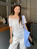 High-End Temperament Striped U Collar Collar Loose Collar Loose Short-Sleeved T-Shirt For Women's Summer New Casual Thin Top
