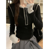 Collidered Pints And Bottom Shirt T-Shirts For Women In Early Autumn With Hottie Design Slimming Long-Sleeved Top