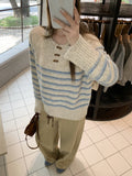 Mi-Gray Half-Neck Long Sleeve Knitted Women 2026 Autumn New Striped Bottom Sweater Top