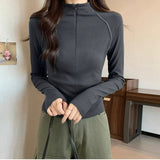 This Year's Popular Maillard Winter Zipper Half-Collared Velvet Thick Long-Sleeved T-Shirt T-Shirt Women's Top
