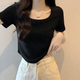 Solid Color French Style Collar Hottie Milk Apricot Short-Sleeved Blouse Spring And Summer Pure-Want T-Shirt Girls Body-In-Body Shirt