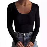 2025 New Women's T-Shirt Basic Thread Round Neck Long Sleeve Sexy Bodyd Woman Top T