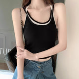 Pink Fake Two Hanging Neck Sling Vest Women Sweet Spicy With Chest Cushions Tight Waist Shoulder Strap Anti-Walking Top Summer