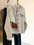 Apricot Puppies Thicked Round Collar Knitted Cardigan Women Autumn 2025 New Design Wearing Soft Glutinous Sweater Jacket