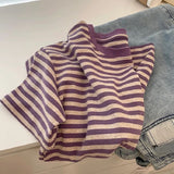 Ins Super Fire Port Wind Striped Short Sleeve T-Shirt Women's Summer Chao Harajuku BF Vintage Chic Half-Sleeved Suited T-Shirt