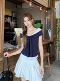 Pure Style Design Fake Two Strapless Top Women 2026 Summer Fire Shoulder Wearing Short-Sleeved T-Shirt