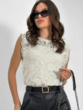 New Flower Pattern Stitching Design Sexy Hollow Casual Lace Blouse