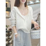 Heavy Industry Hollow Hooded Knitted Cardigan Women In The Spring Of 2025 New Temperament Casual Sun Protection Coat Top