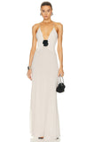 2025 New Sling Belt Deep V-Neck Bare Back Dress Solid Color French High-End Temperament Dress