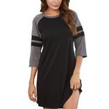 Spring And Summer Lady Home Dress Pyjamas Splicing Colliding With Color Strips Round Neck Short Sleeve Home Pajamas Woman