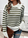 Dili Casual Simple Wind Stripe Collar Women's Sweater Women's Clothing 2025 Spring And Summer
