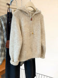 Half Zipper Hooded Sweater Women's Autumn And Winter 2025 New Lazy Wind Soft Tucked Bottom Top Thick Knitted Shirt
