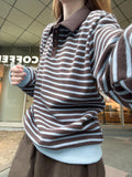 Clip Striped Clad Women's Autumn And Winter New Retro Match Color Loose Korean High-End Casual Long-Sleeved Top