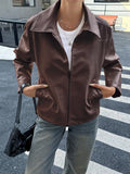 Dili Senior Simple Long-Sleeved Leather Coat Women's Clothing 2025 Autumn And Winter