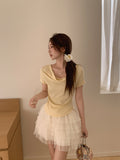 Korean Hottie Collar Collar Collar Collar Collar Collar Collared Short-Sleeved T-Shirt Girl Summer New Body Design Pure Lustful Blouse