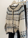 Premium Feel Retro Collar Knitted Cardigan Women's Autumn And Winter Thick Single-Dcupuncture Loose Fair Island Sweater Jacket