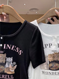 Short Sweet Spicy Shoulder Short-Sleeved T-Shirt Women's Summer 2025 New High-Waist Design Sense Niche Repair Body