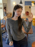 Half-Necked Bumpy Stripe Spliced Long-Sleeved T-Shirt Top Women 2026 Autumn New Design Sense Inside The Bottom Shirt