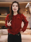 Lace Splicing Unique Super-Looking Sweater Autumn 2025 New Women's Design Sense Niche Knitted Cardigan Top