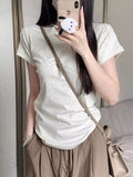 Positive Shoulder Basic T-Shirt Women's Short-Sleeved Summer 2025 New In-Bottom Shirt Small Retro Body Dress