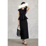 Spring And Summer New Woven Material Hepburn Wind Waist Umbrella-Shaped Top High-Rise Skirt Set