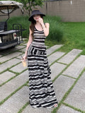Premium Two-Striped Strapped Sleeveless Vest Dress Black And White Long Dress Dress Women's New Summer Dress