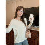 Oatmeal Color Autumn V Neck Collar Collar Collar Collar Collar Collar Collar Long-Sleeved Knitted Shirt Women Fashion Age Reduction In The Ocean Gas Bottom Blouse