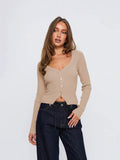 Women's Clothing 2025 Autumn And Winter Explosion V-Neck Long-Sleeved Ribnecked Cardigan Commuting Exquisite Women's Clothing Top