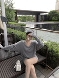 V Collar Bat Sleeve T-Shirt Scimitsed Twist Stacked Long-Sleeved Tee2025 New Thin Low-Collar Top Woman