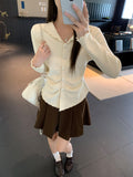 French Small Fragrant Wind Collared Wooden Ear Knitting Bottom Cardigan Women 2026 Autumn And Winter Harvest Waist Thin Inside Sweater
