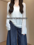 Thin Loose Thin Soft Wind Knitted Shirt Girl Spring 2025 New Lazy Wind Long Sleeve Sunscreen Shirt Top