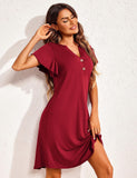 Spring And Summer Lady Home Dress Pyjamas Modale Short Sleeve V Neck Home Pajamas Dress