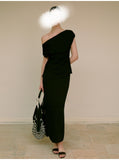 Summer New Set Thin Hip Siky BI Into The Three Folds Half-Dress Top