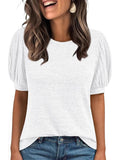 2025 New Summer Casual Pure Color Round Collar Loose Short-Sleeved Top Woman