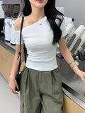 New Short-Sleeved T-Shirt In The Summer Of 2025, Hot Girls With Thin Shoulders Slimming Temperament Blouse Sexy Bottom Shirt