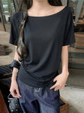 2025 Summer Slack Wind Collared Shoulder T-Shirt Size Fat MM Thin Simple Cotton Top