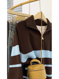 Striped Half-Zip Collared Large-Size Sweater Coat Women's Autumn And Winter 2025 New Lazy Wind Plus Thick Knitted Shirt