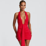2025 Autumn And Winter New Hanging Neck Deep V Tie With Dress Sexy Body-Au-In-Exan Backpack Hip Dress
