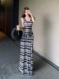 Premium Two-Striped Strapped Sleeveless Vest Dress Black And White Long Dress Dress Women's New Summer Dress