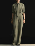 New Independent Tie Long-Sleeved Shirt + High Waist-Hanging Casual Broad-Legged Trousers Temperament Two-Set
