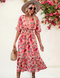 Summer Women's Dress Chiffon Print Fashion Short-Sleeved V-Neck Dress Cloth Thin And Breathable