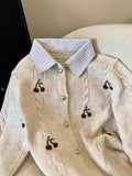 Special Counter Withdraws The Standard-Cut Fake Two-Piece Shirt-Collar Sweater Coat Women's Autumn And Winter New College Soft-Creating Knitted Open Shirt