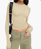 2025 Women's Long-Sleeved T-Shirt Spring And Autumn Solid-Colored T-Shirt T-Shirt Women's Street Dress Shirt Short