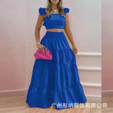 2025 Summer New Temperament Sexy Bare Back Solid Color Slings Two Sets Of Long Dress Dress Dress